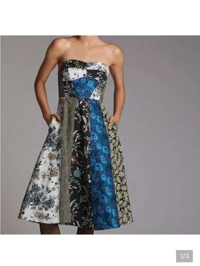 Patchwork Floral Midi Dress with different Colored Panels